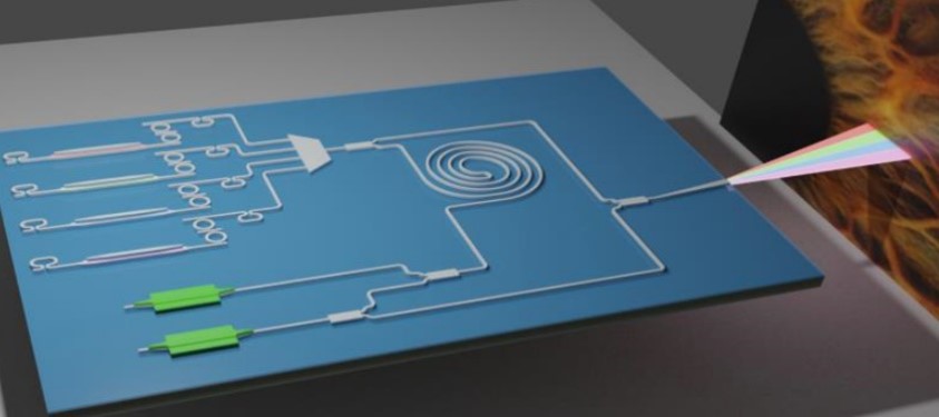 Artist impressin of integrated medical device with integrated lasers and detectors